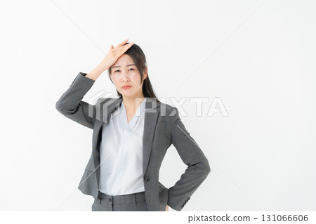 Business woman suit worries 131066606