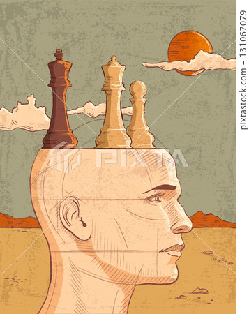 Head and chess pieces Head and chess pieces 131067079
