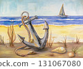 Seascape with anchor and sailboat 131067080