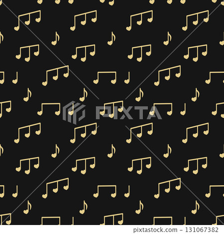 Seamless pattern with golden music notes. Elegant gold note print on black background for fabric or paper. Luxury seamless musical pattern 131067382