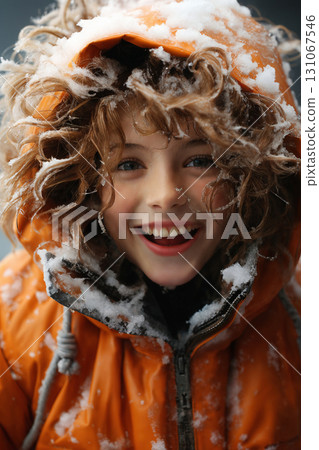portrait of a child girl enjoying snow and winter portrait of a child girl enjoying snow and winter 131067546