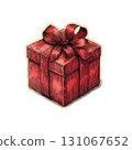 Vintage red gift box with ribbon on black background 131067652