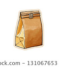 Brown paper lunch bag illustration with folded top and clip detail 131067653