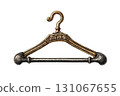 Vintage wooden clothes hanger with ornate hook design 131067655