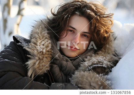 portrait of a man enjoying snow and winter portrait of a man enjoying snow and winter 131067856