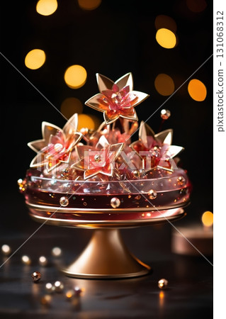 tiny vase with flowers made of glass as decoration for New Year holidays 131068312