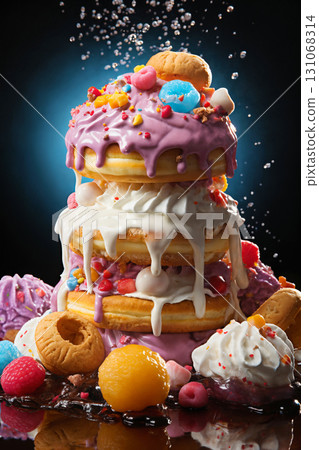 cake with fruits and cream on a pink background, delicious and sweet food cake with fruits and cream on a pink background, delicious and sweet food 131068314