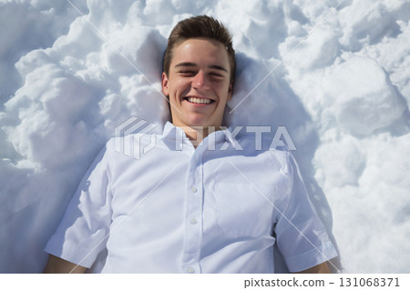 portrait of a man enjoying snow and winter portrait of a man enjoying snow and winter 131068371