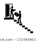 Set of stick figures, professional movers and parcel delivery, vector illustration. 131068401
