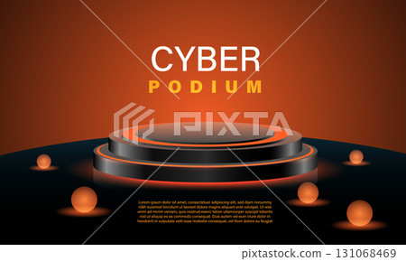 Realistic orange neon black metallic podium stage technology futuristic style design modern for product presentation background vector Realistic orange neon black metallic podium stage technology futuristic style design modern for product presentation background vector 131068469