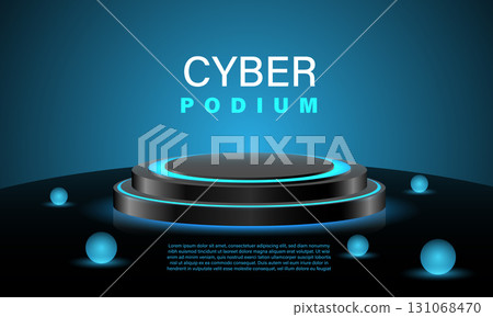 Realistic blue neon black metallic podium stage technology futuristic style design modern for product presentation background vector Realistic blue neon black metallic podium stage technology futuristic style design modern for product presentation background vector 131068470