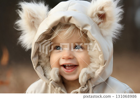 portrait of a child girl enjoying snow and winter portrait of a child girl enjoying snow and winter 131068986