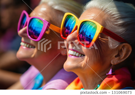 portrait of a girl at a gay pride parade, happy and joyful emotions with friends, LGBT concept portrait of a girl at a gay pride parade, happy and joyful emotions with friends, LGBT concept 131069073