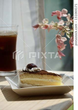 Delicious cake and iced coffee 131069171