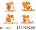 Autumn leaves and squirrel sports illustration / cute athletic character material (A4 (landscape)) 131069209