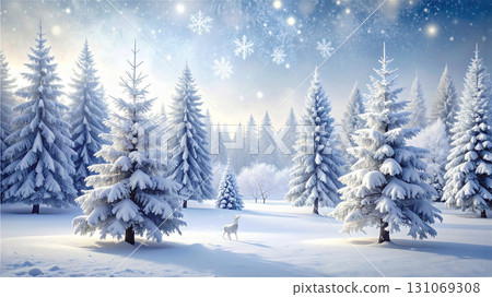 樹木繁茂的夢幻雪景 131069308