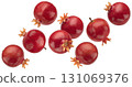 Falling pomegranates isolated on white background with clipping path, full depth of field 131069376
