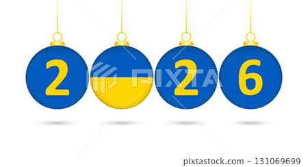 Ukraine Flag Christmas Balls 2026 Decoration. Ukraine Flag Christmas Balls 2026 Decoration. 131069699