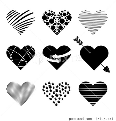 Set of Abstract Black Hearts for Love, Valentine and Wedding Design. Vector Illustration. Perfect for Valentines Day designs, romantic cards, posters, prints or digital projects. Set of Abstract Black Hearts for Love, Valentine and Wedding Design. Vector Illustration. Perfect for Valentines Day designs, romantic cards, posters, prints or digital projects. 131069731
