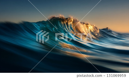 Golden Light Crashing Wave Ocean Water Texture and Scenic Seascape 131069959