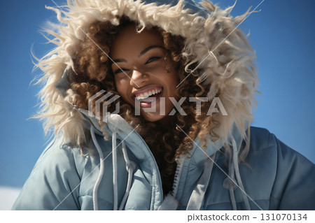 portrait of a woman in winter outdoors, beautiful nature, bright sunny day in the forest and snow 131070134