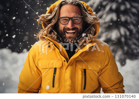 portrait of a man enjoying snow and winter portrait of a man enjoying snow and winter 131070140