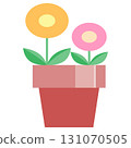 Illustration of a potted plant with two round flowers 131070505