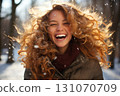 portrait of a beautiful happy woman enjoying winter season 131070709