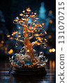 miniature tree figurines made of glass or ceramics, beautiful decoration 131070715