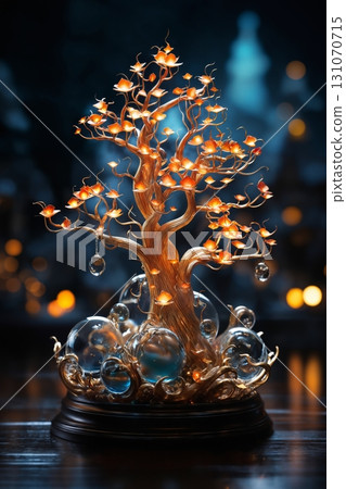miniature tree figurines made of glass or ceramics, beautiful decoration 131070715