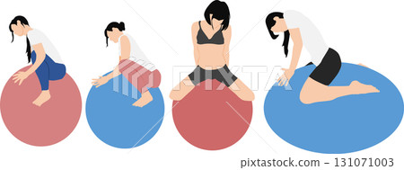 Illustration of a woman training using a balance ball 131071003
