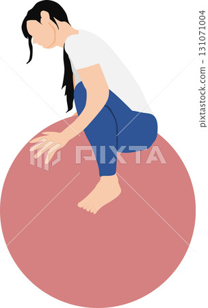 Illustration of a woman training using a balance ball 131071004