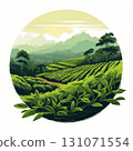 an AI Image Generator, Green Tea Plantation with Rolling Hills and Scenic Mountain Views 131071554