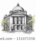 an AI Image Generator, Illustration of a Classical Domed Building with Urban Background 131071556
