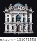 an AI Image Generator, Illustration of a Classical Domed Building with Urban Background 131071558