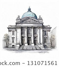 an AI Image Generator, Illustration of a Classical Domed Building with Urban Background 131071561