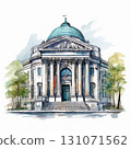 an AI Image Generator, Illustration of a Classical Domed Building with Urban Background 131071562