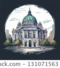 an AI Image Generator, Illustration of a Classical Domed Building with Urban Background 131071563