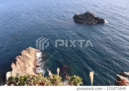 矗立在海中的雙岩－從草原上看到的寧靜風景 131071640