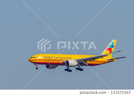 Belgium, Brussels Airport, Chinese Central Airlines Boeing 777 landing Belgium, Brussels Airport, Chinese Central Airlines Boeing 777 landing 131072567