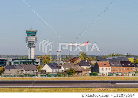 Belgium, Brussels Airport, Turkish Cargo aircraft in front of the Zaventem control tower, Airbus A330, landing Belgium, Brussels Airport, Turkish Cargo aircraft in front of the Zaventem control tower, Airbus A330, landing 131072594