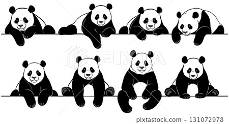 Illustration set of a lazy sitting panda 131072978