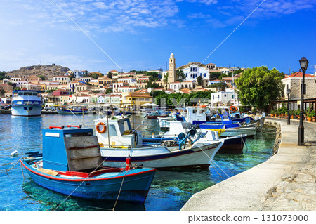 traditional island of Greece - Chalki (Halki)  with old fishing boats 131073000