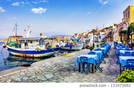 traditional Greece series - Chalki island with old boats and tavernas traditional Greece series - Chalki island with old boats and tavernas 131073002