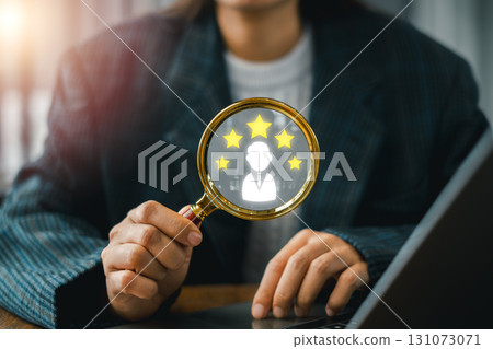 Image depicting the concept of expertise with a magnifying glass and star ratings, highlighting professional skills. Image depicting the concept of expertise with a magnifying glass and star ratings, highlighting professional skills. 131073071