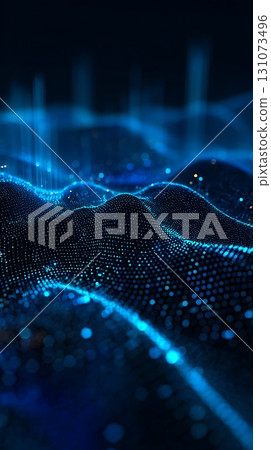 Digital Landscape Abstract Blue Data Wave with Glowing Particles and Light Rays 131073496