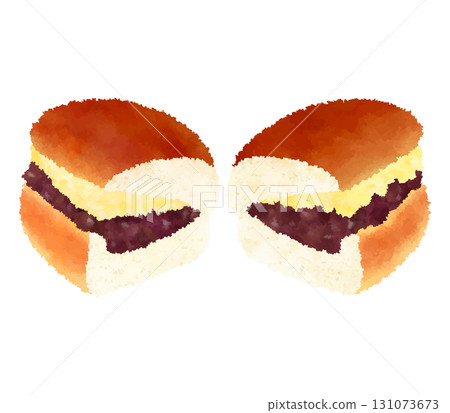 Half-cut koppepan with bean paste and butter sandwich_Crayon touch 131073673