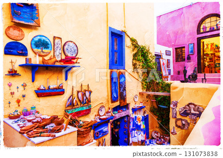 colorful streets of Santorini, artistic picture colorful streets of Santorini, artistic picture 131073838