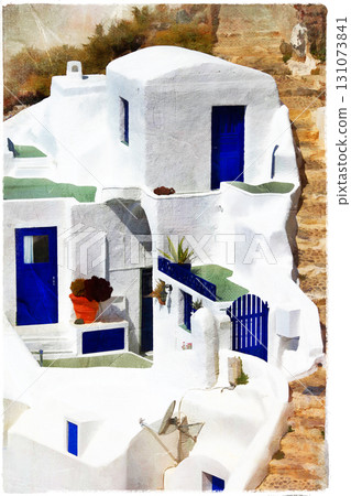 Greece, houses of Santorini - artwork in painting style 131073841