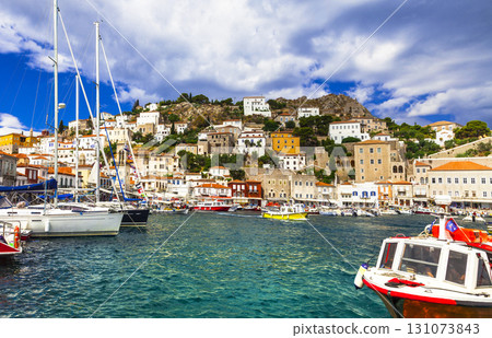 Greek holidays - pictorial port of Hydra island Greek holidays - pictorial port of Hydra island 131073843